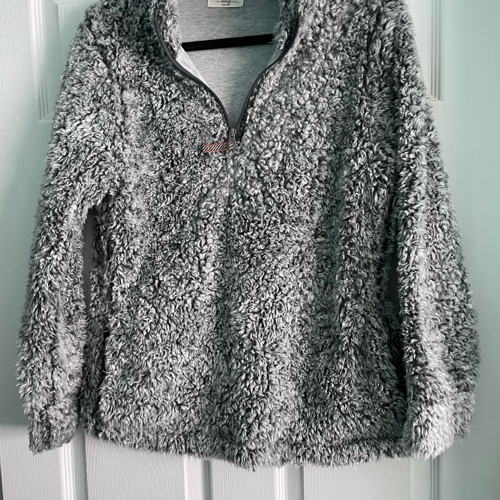 Weatherproof Vintage 1/4 Zip Heathered Gray Sherpa Fleece Size Med Pockets